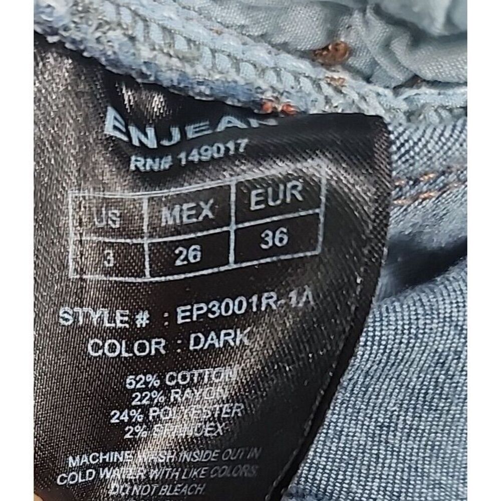 Enjean Raw Hem Crop Distress Jeans Womens Size 3 Jr Stretch Dark Wash Skinny - Picture 14 of 15